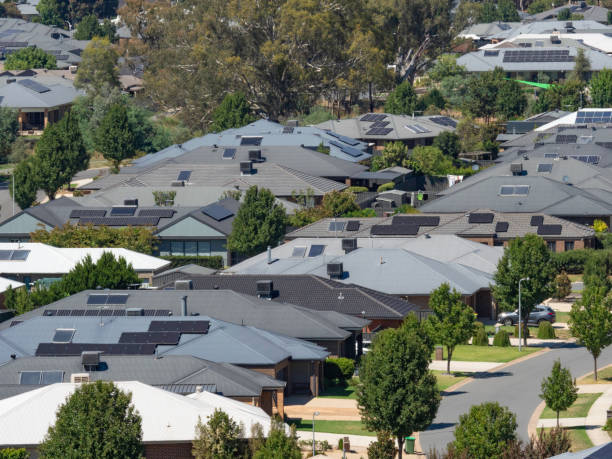 istock High angle view Suburban houses close together 2205800982