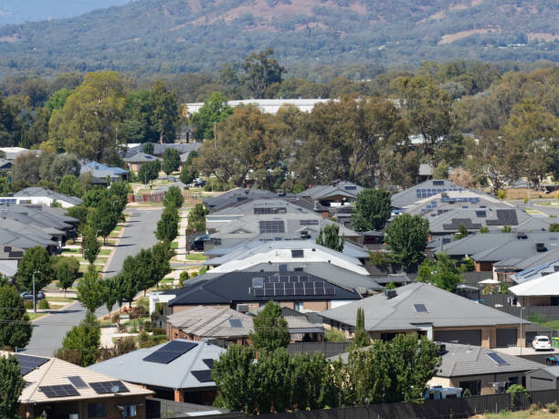istock High angle view Suburban houses close together 2205800985