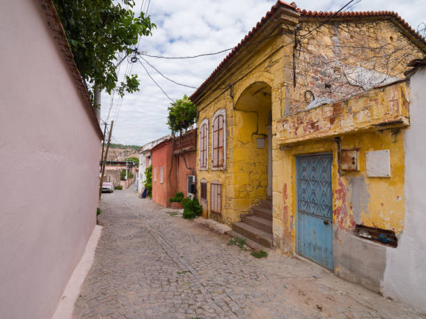 Historical Bergama houses and cobbled streets. Bergama district, Izmir province, Turkey country