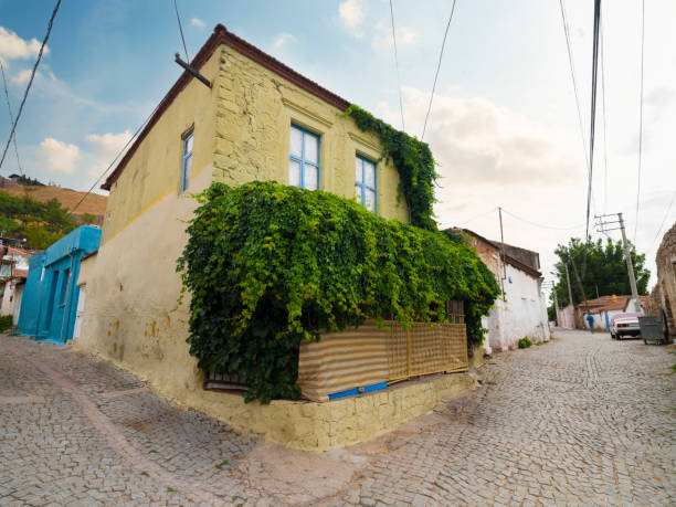Historical Bergama houses and cobbled streets. Bergama district, Izmir province, Turkey country