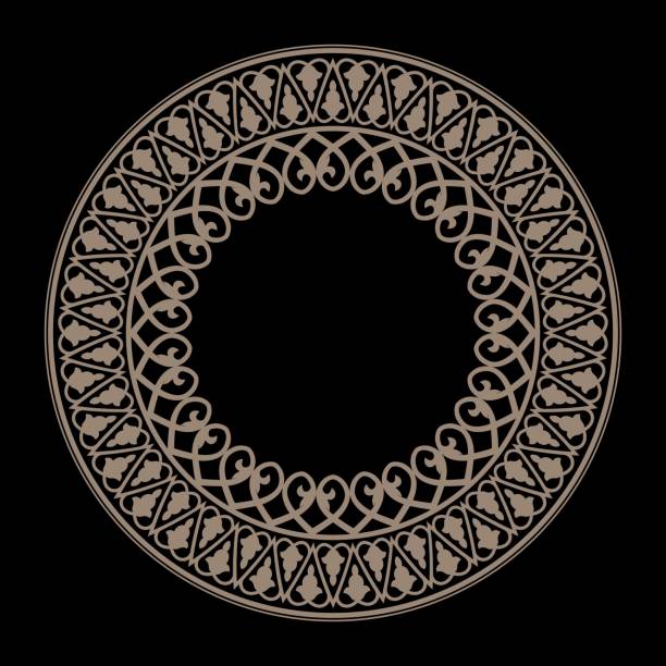Ornamental gold round frame in byzantine style. Elegant element for design in byzantine style. Floral gold round border. Lace illustration for invitation, porcelain, textile, embroidery, sandblasting