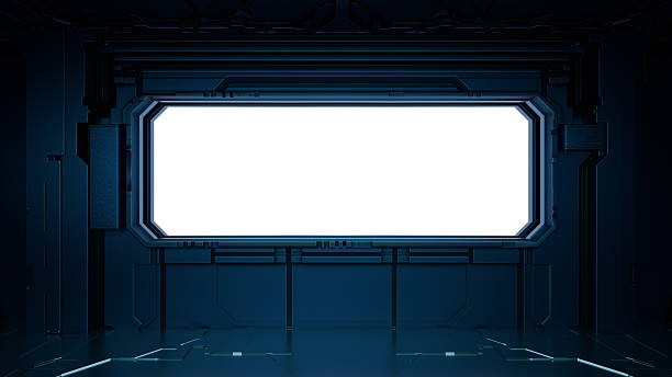 spacious, minimalistic area with a large, blank screen framed by sleek dark walls creates a high-tech setting for visual displays or artistic showcases. 3d render
