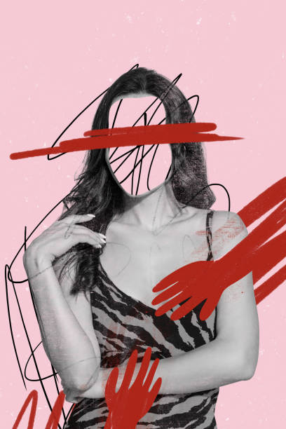 istock Sketch image trend artwork composite collage of abstract space silhouette faceless woman harassment bully hand touch body sexism crime 2205823753