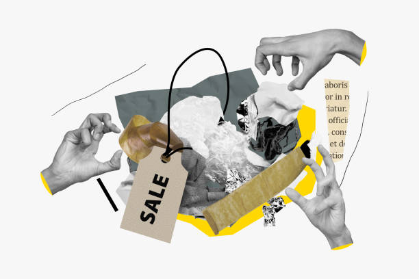 istock Creative image collage human hands take rubbish garbage plastic sale discount low price black friday shopaholics arms body fragment 2205825374