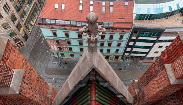 A stunning high-angle view of Wroclaw’s historic downtown, showcasing the vibrant cityscape, colorful architecture, and medieval charm from the vantage point of a cathedral