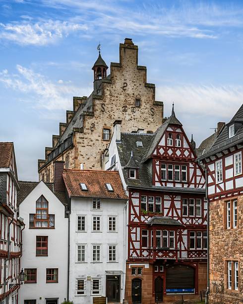 Marburg, Germany – February 08, 2025: Charming historic architecture in Marburg's old town, Hesse, Germany