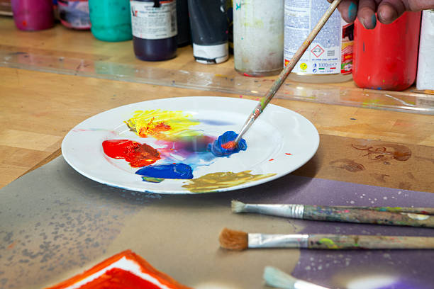 painter, art, brush, colors, mixing, artist, hobby. Workshop.