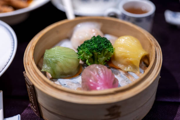 Steamed shrimp dumplings in Cantonese style tea restaurants