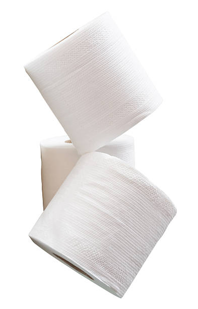 istock Three rolls of white tissue paper or toilet paper in stack isolated on white background with clipping path 2205843162