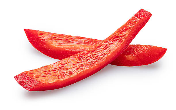 istock Red bell pepper longitudinal slices isolated on white background. File contains clipping path. 2205843352