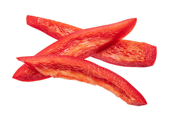 istock Red bell pepper longitudinal slices isolated on white background. File contains clipping paths. 2205843356