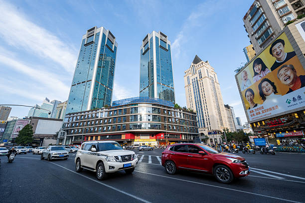 Traffic on the street in Chengdu, Sichuan, China