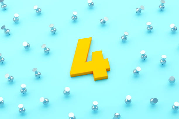 Number 4 And Straight Pin On Blue Background