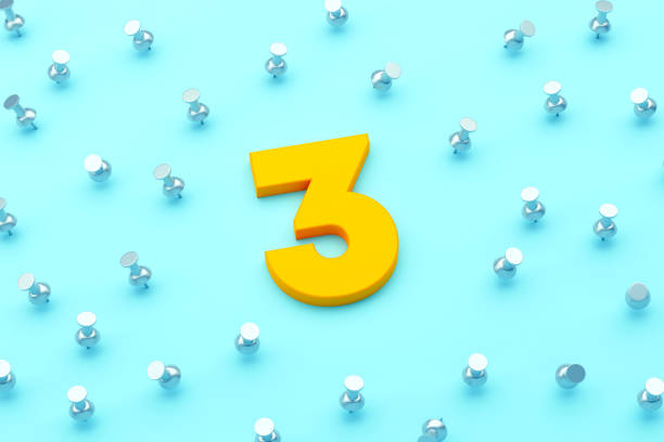 Number 3 And Straight Pin On Blue Background