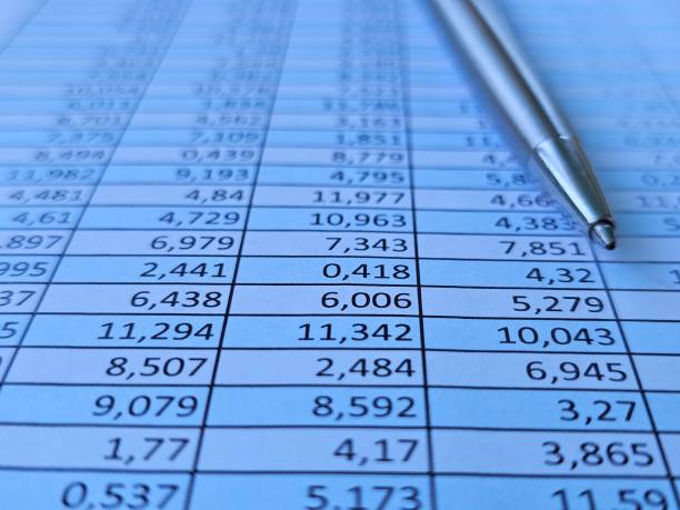 istock Data sheet with detailed financial figures and a silver pen on a table captured 2205849446