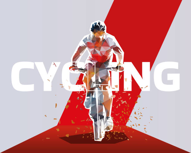 istock Cycling. Mountain biker graphic design, cyclist. Sports low poly vector illustration 2205849534