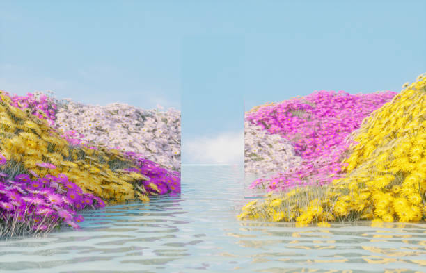 Beautiful lotus flower symbol of Zen and yoga against the backdrop of a calm sea in lilac pink tones