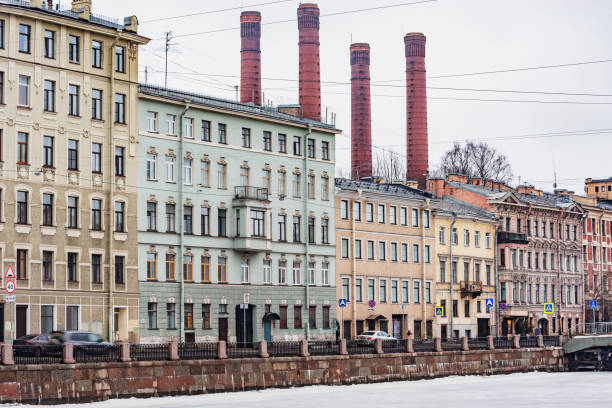 ?ity street along fontanka river. Saint Petersburg. Russia.