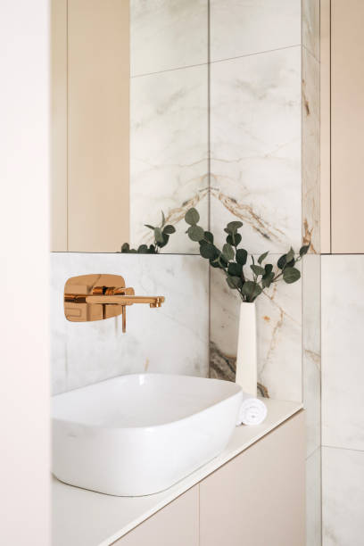 istock Cozy bathroom sink setup for morning self-care routine in modern home 2205860529