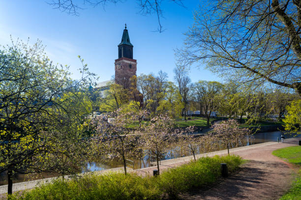 istock Springtime in Turku with Blossoming Trees and the Turku Cathedral 2205861730