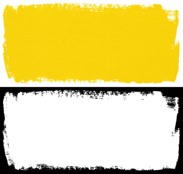 Yellow stroke of paint brush texture isolated on white background with clipping mask (alpha channel) for quick isolation.