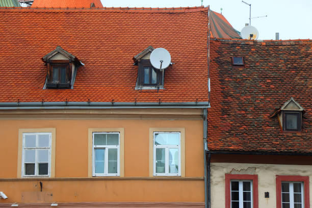 Colorful historic buildings in central Zagreb, Croatia.