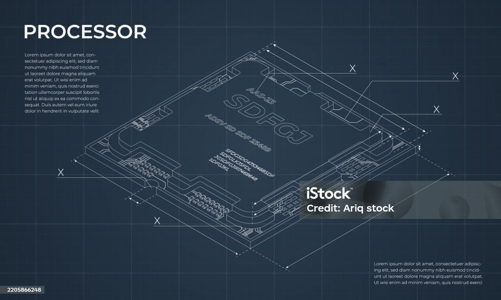 Isometric Processor Blueprint Central Processing Unit Or Cpu Computer ...