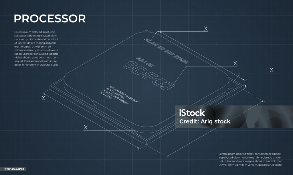 Isometric Processor Blueprint Central Processing Unit Or Cpu Computer ...