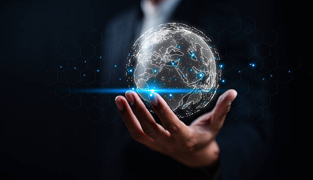 istock Big data analytics and business intelligence concept. Businessman holding Global network connection. World map point and line composition concept of global business.Digital link tech. 2205866606