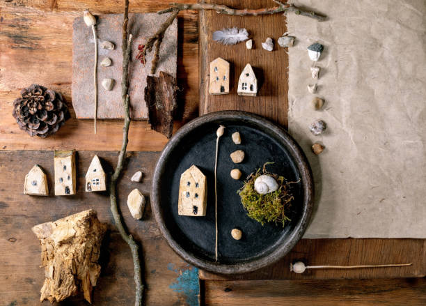 creative design flat lay wooden nature