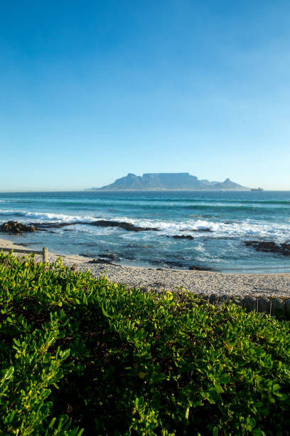 South Africa, Cape Town, man standing on the beach with table mountain behind
