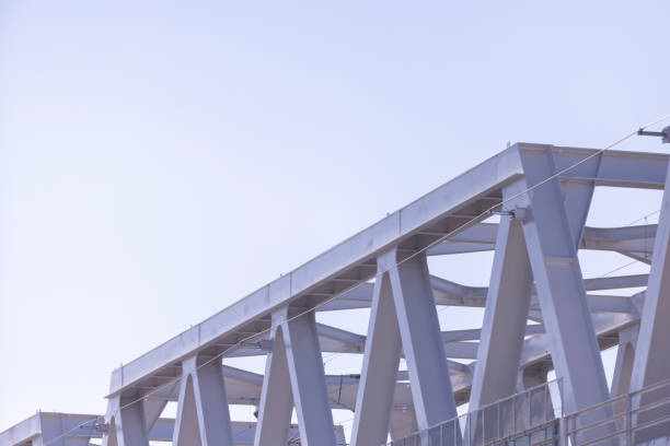 Close-up of the upper part of the truss bridge. Truss bridges that are an important part of the infrastructure. Copy space