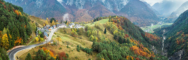 istock Autumn view with picturesque mountain village 2205871144