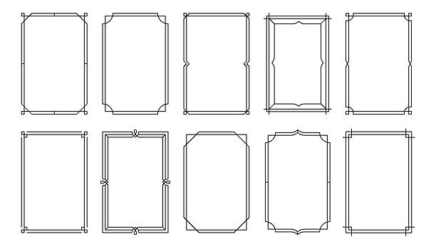 simple frames. minimalistic geometric frame borders, elegant art deco decorative layout ornament elements, line rectangle vignetting border collection. vector set - basitlik stock illustrations