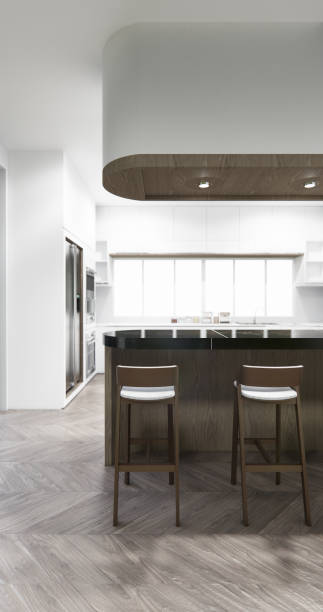 istock Kitchen bar on set kitchen shaped modern style white and wood concept. 3d rendering 2205873097