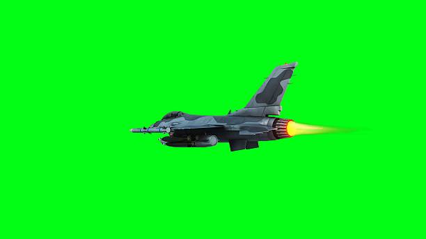 istock Military fighter jet F-16. green screen isolate. 3d rendering. 2205874032