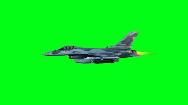 istock Military fighter jet F-16. green screen isolate. 3d rendering. 2205875937