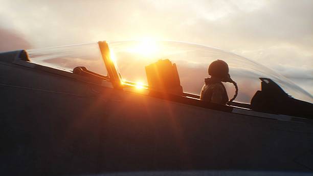 istock Military fighter jet F-16 flying over clouds. Air force. 3d rendering. 2205876147