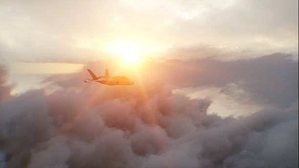 istock Military fighter jet F-35 flying over clouds. Air force. 3d rendering. 2205882604