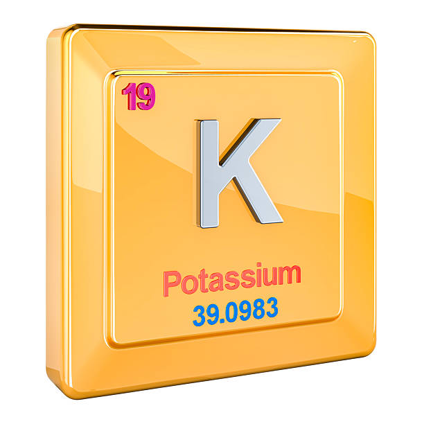 istock Potassium, iron K chemical element sign with number 19 in periodic table. 3D rendering 2205883372
