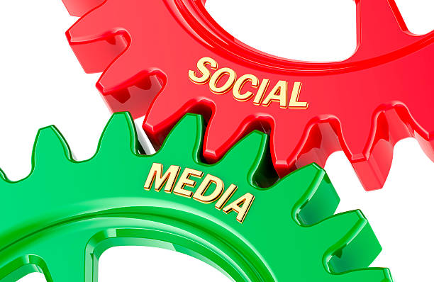 istock Social Media concept with colored gearwheels. 3D rendering 2205883406