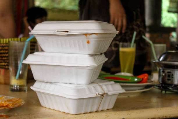 stack of styrofoam filled with food