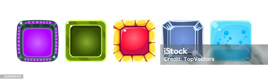 Square Uibuttons Game Ui Square Buttons With Texture Vector Set Stock Illustration ...
