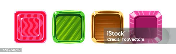 Game Ui Square Buttons With Texture Vector Set Stock Illustration ...