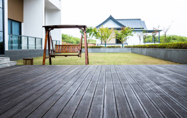 Wooden swing in the garden