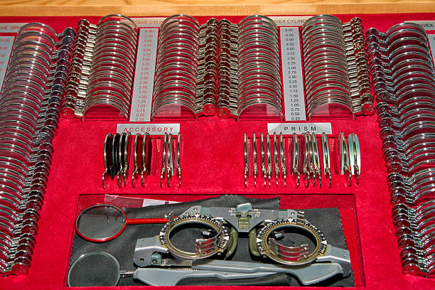 istock An organized trial lens set used for refraction during an eye exam, displayed in a red case. 2205894660