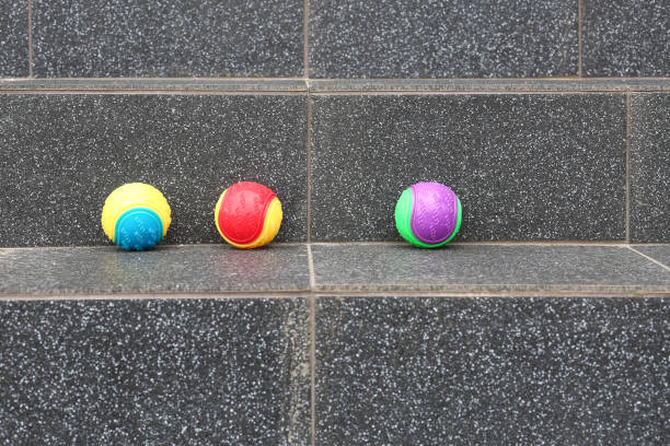 Small plastic pet balls on the footsteps outdoor