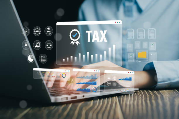 istock Business Professional Working on a Laptop with Tax Graphics and Statistical Data Visualization, Business concept 2205896883