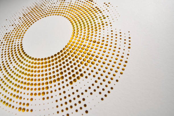 istock Modern abstract paper cutout artwork with circular perforations revealing a golden yellow gradient, minimalistic artistic design 2205897511