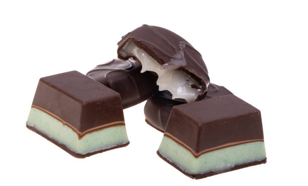 Chocolate and mint isolated on white.